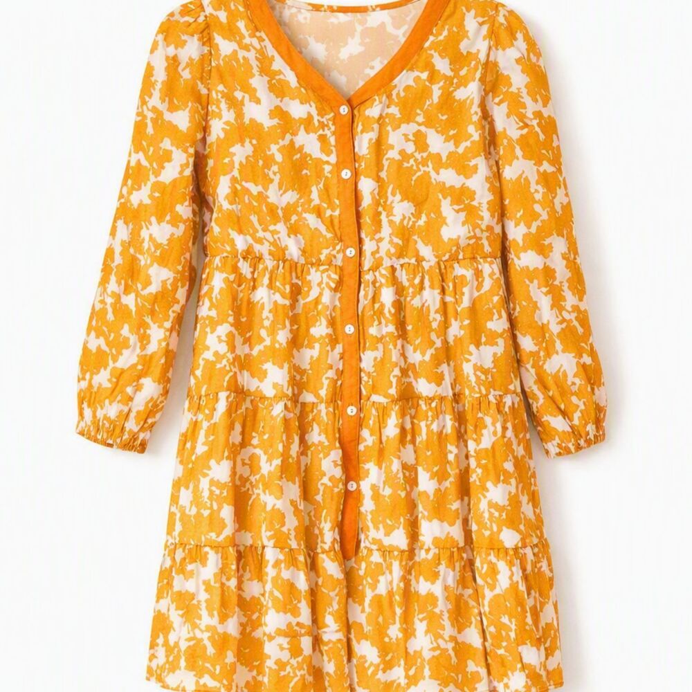SALT Girls Yellow Tencel Tiered Dress Size 11/12 Y Modest Flutter Sleeve Midi
